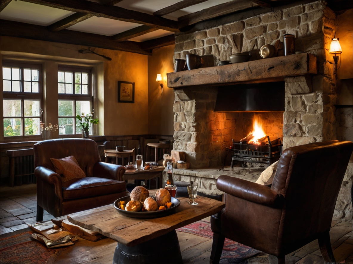Cozy pub fireplace